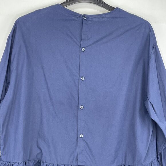 ZARA Basic Collection Top Womens Small Navy Peplum Loose Botton - Picture 3 of 14